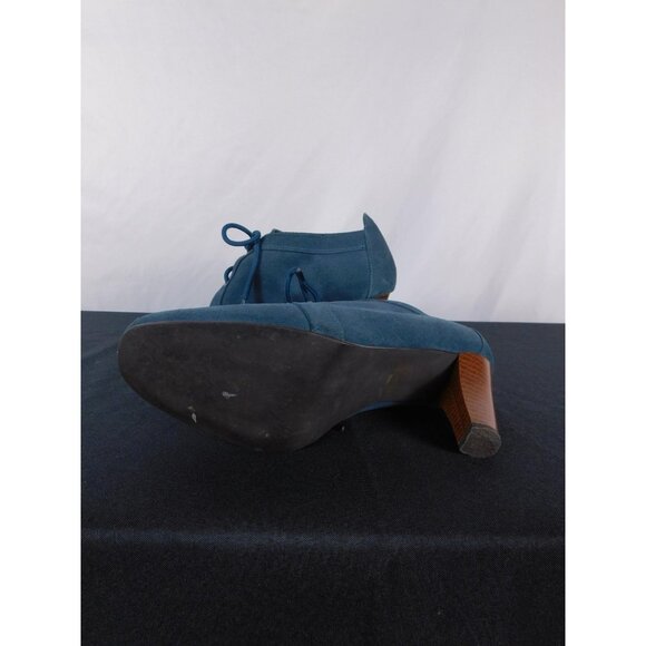 Newport News Teal Blue Suede Lace-Up Ankle Booties 9 - Stacked Heel - Excellent - Picture 6 of 7